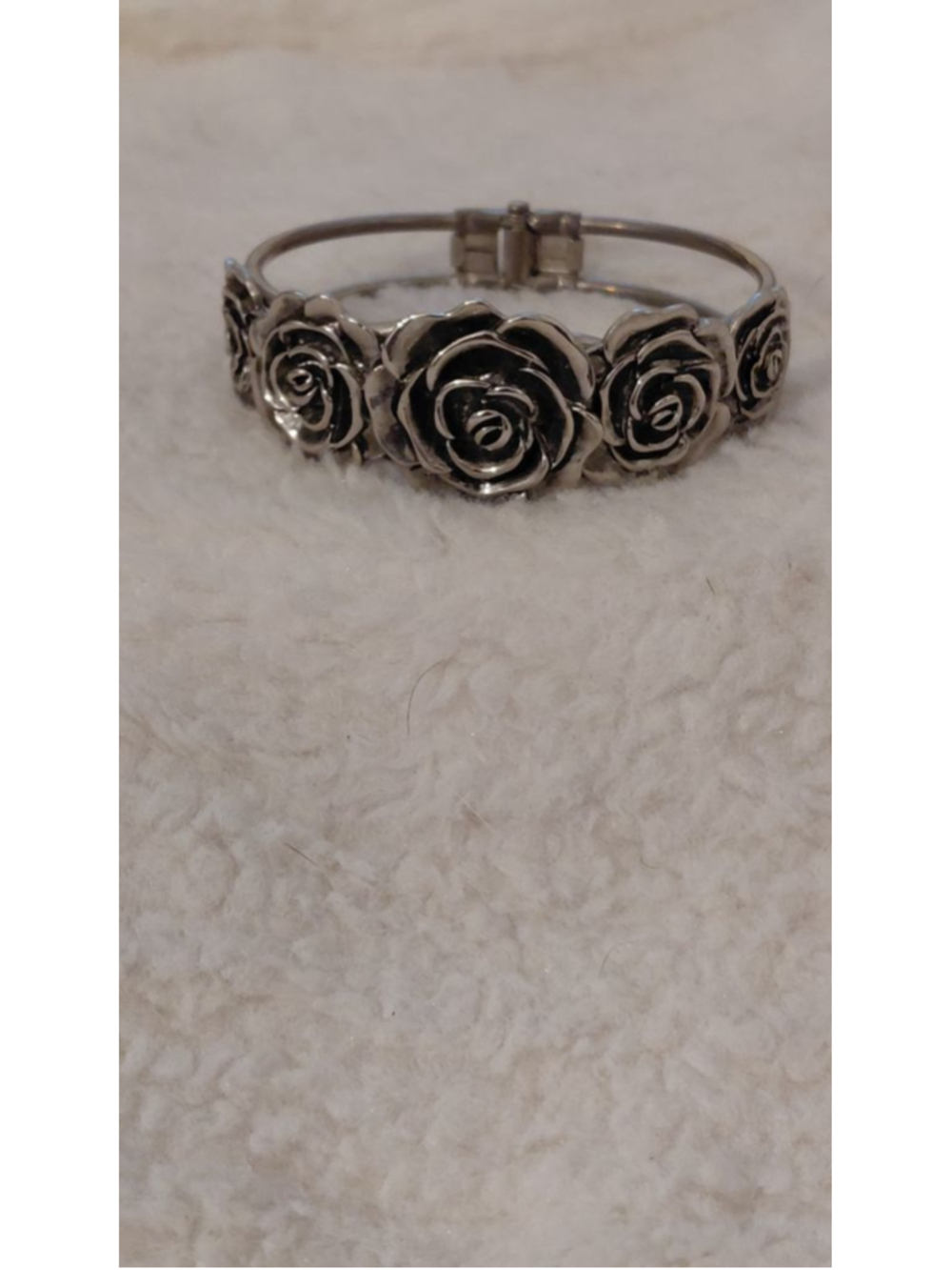 Women's Silver Rose Bangle Bracelet One Size